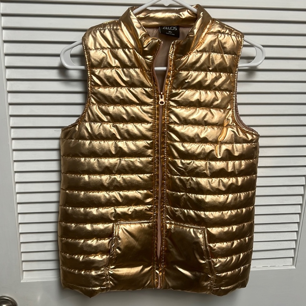 Zelos Big Girls' Metallic Puffer Vest. Size XL Gold Rose Gold